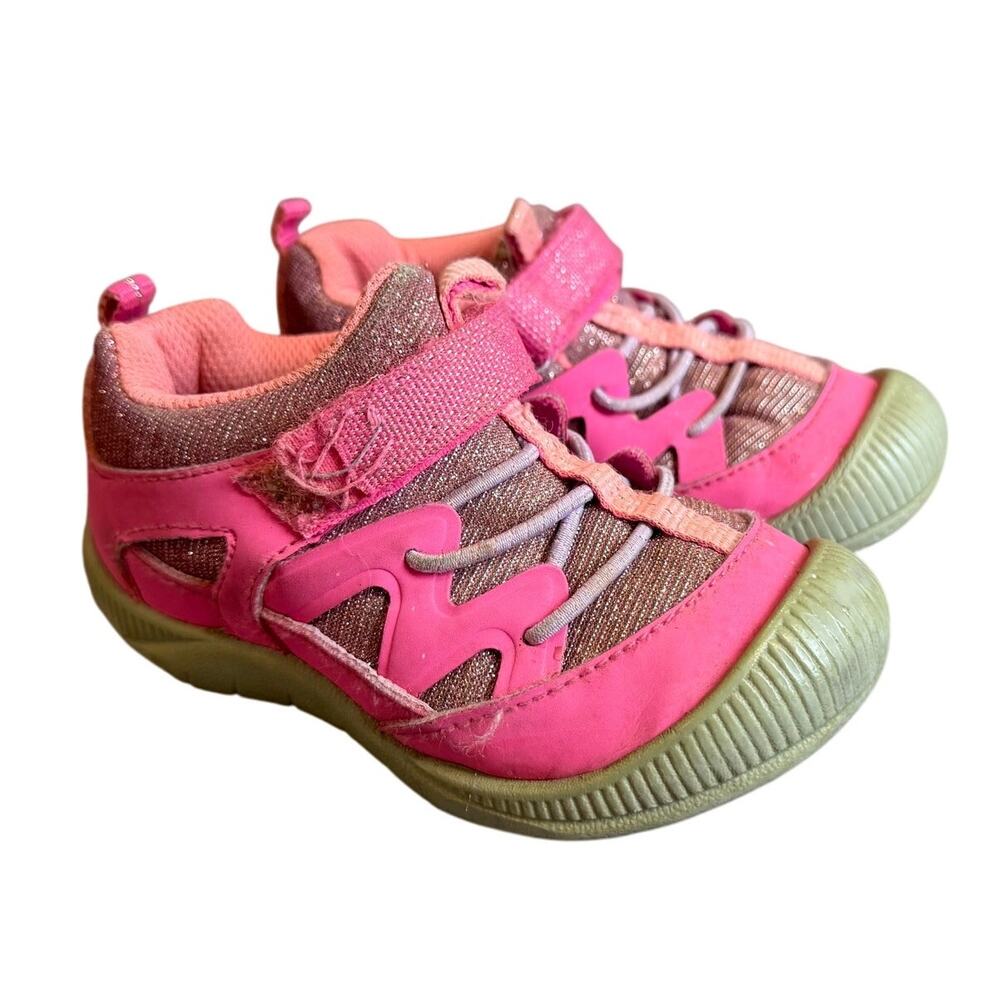 OshKosh Hot Pink Glitter Sparkle Velcro Hook & Loop Sneakers Baby Toddler Girl 7